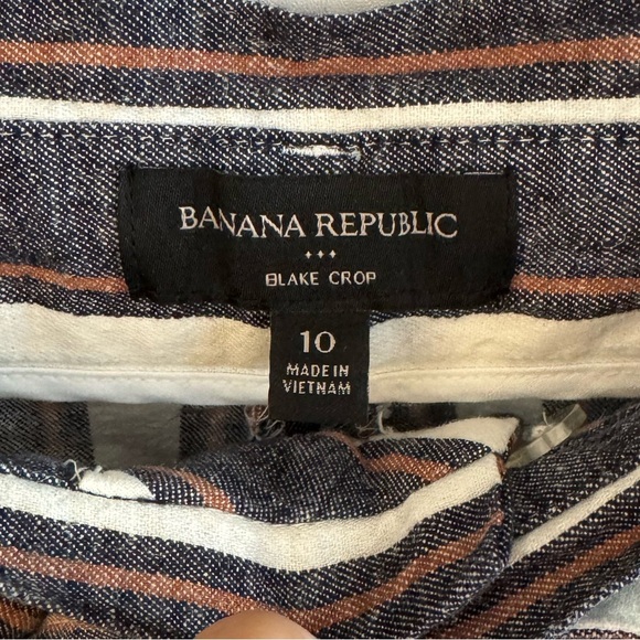 Women’s Banana Republic blue/cream stripe Blake crop linen blend pants 10 - Picture 3 of 4
